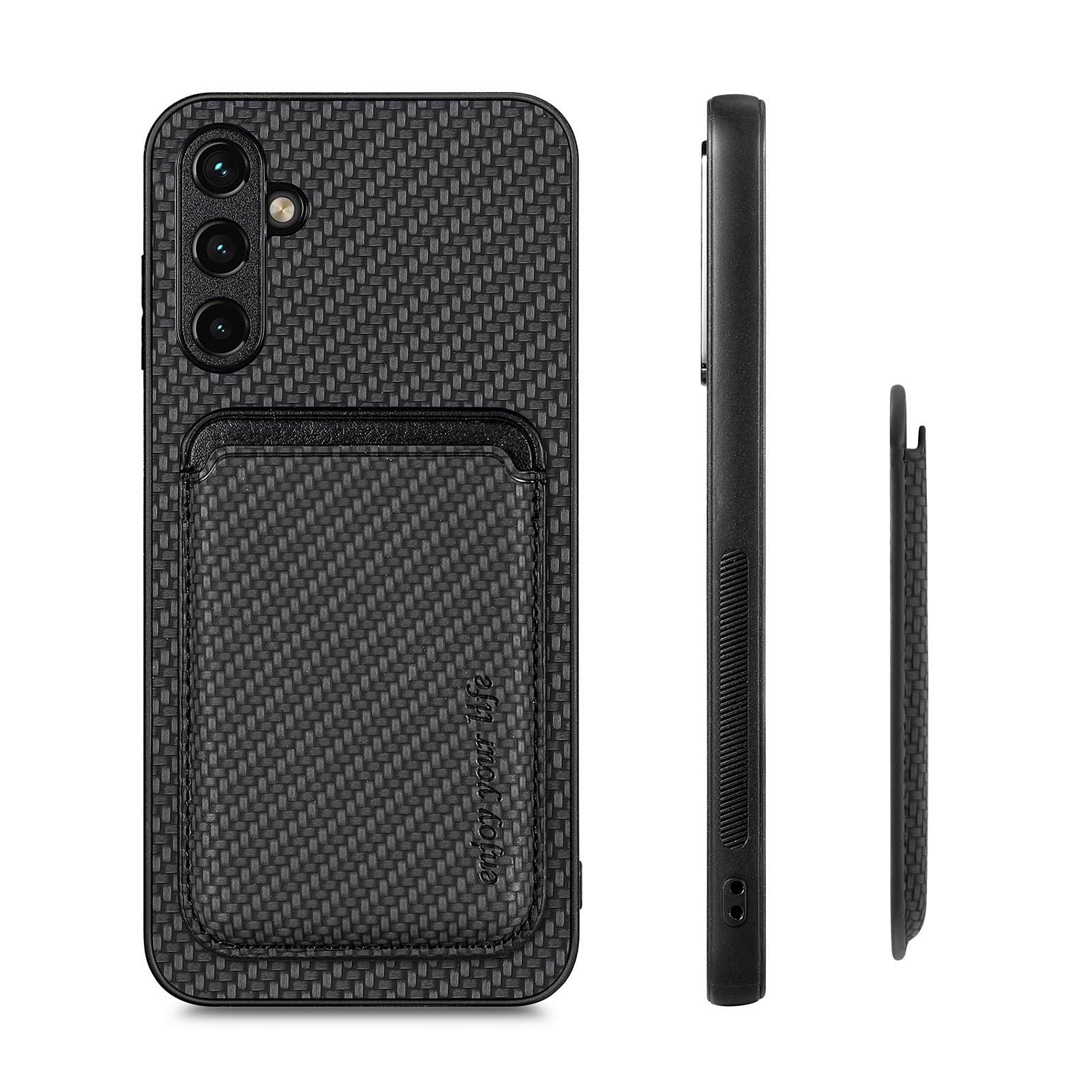 M2 For Samsung Galaxy A55 5G Carbon Fiber Texture Case Detachable Card Holder Phone Cover M2 For Samsung Galaxy A55 5G Carbon Fiber Texture Case Detachable Card Holder Phone Cover